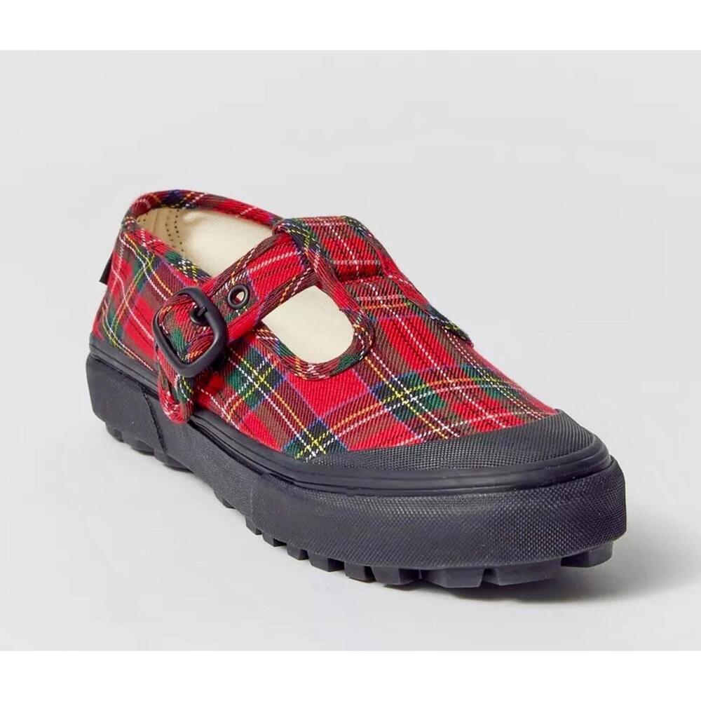Womens size 7.0 VANS style 93 Mary Janes Red Plaid Mens 5.5 Boho Mod School NWOB - Picture 1 of 9